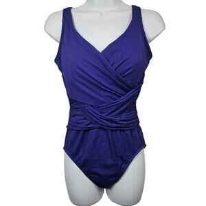 Lands' End SlenderSuit Wrap One Piece Swimsuit in Blackberry Women's Size 10